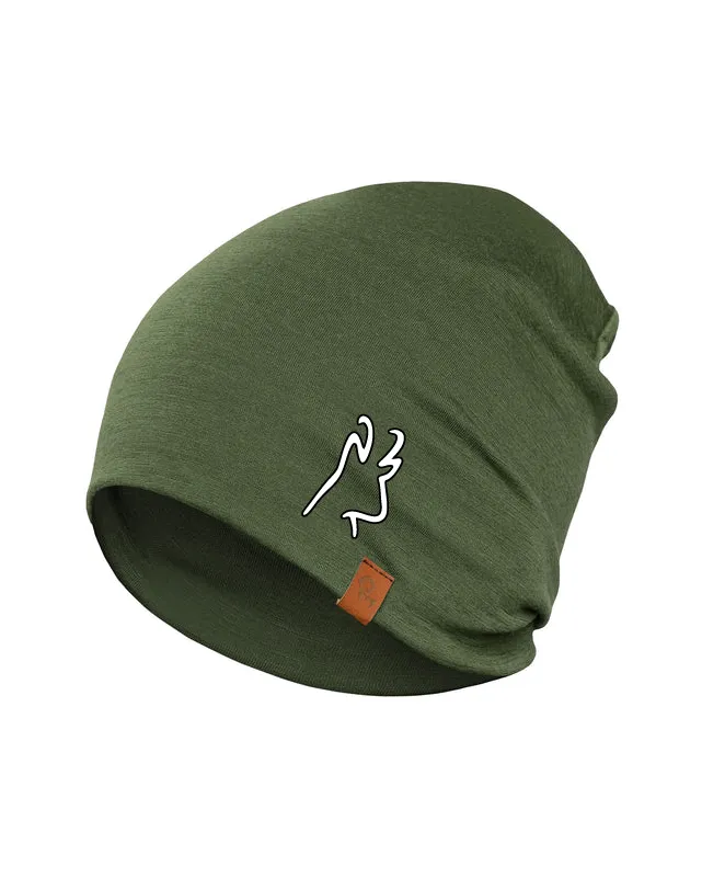 Bonnet en Merino (vert mousse, chamois)